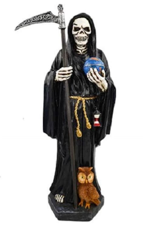 12 Black Holy Death Statue Santa Muerte Negra Grim Etsy