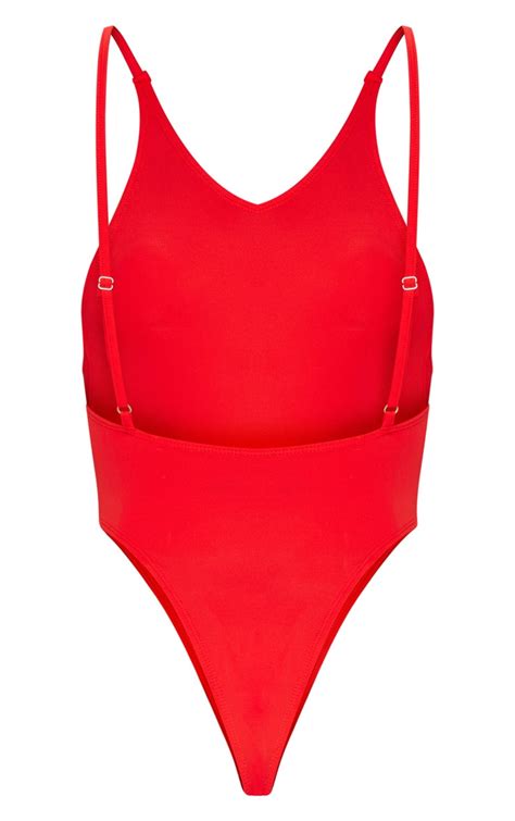 Red Minimal Basic Swimsuit Swimwear Prettylittlething Usa