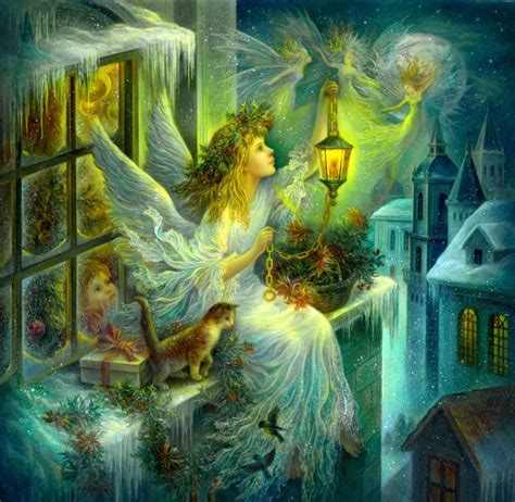 Download Christmas Angel At Snowy Night Wallpaper