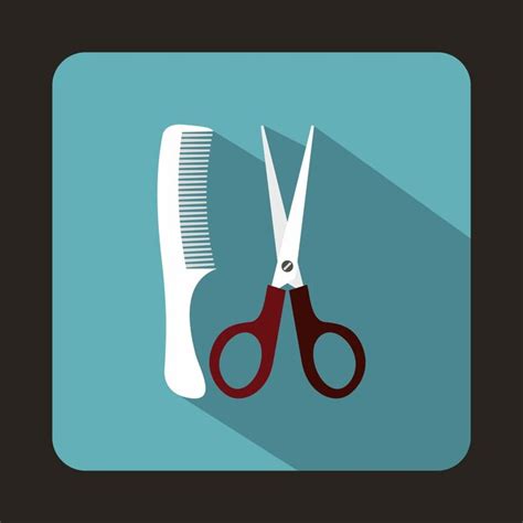 Premium Vector Scissors And Comb Icon In Flat Style With Long Shadow