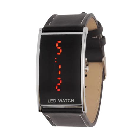 Black Fashion Led Watch For Men Women Sports Casual Leather Strap