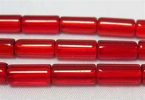 Glass Bead Strand Tube Red About 10mm Long 4mm Thick