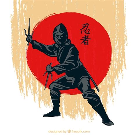 Premium Vector Traditional Hand Drawn Ninja Warrior Background