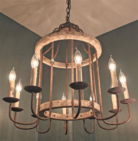 Adele French Cottage Rustic Chipped White Rust 10 Light Chandelier