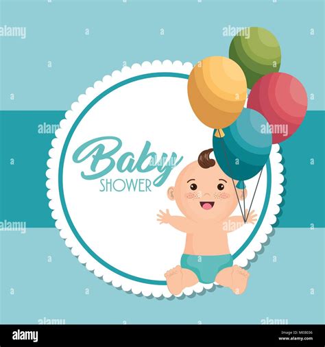 Baby Shower Card With Little Boy Vector Illustration Design Stock