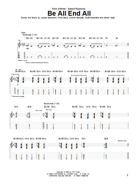 Be All End All Sheet Music Anthrax Guitar Tab