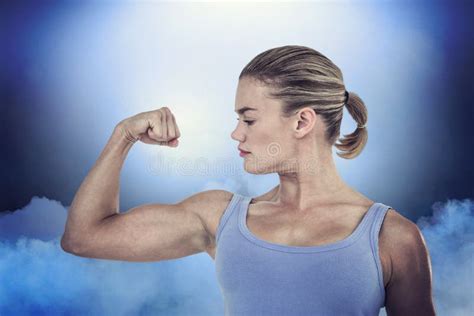 Composite Image Muscular Woman Flexing Her Muscle Stock Photos Free