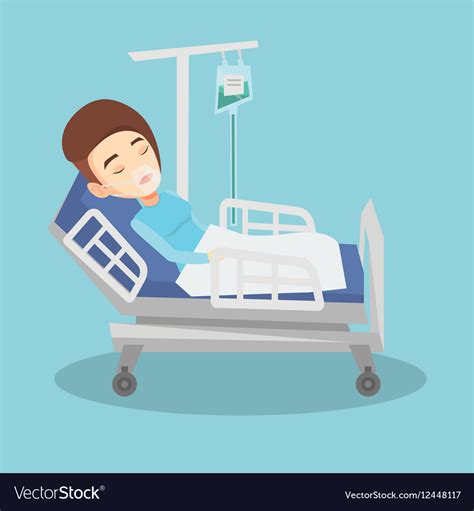 Patient Lying In Hospital Bed With Oxygen Mask Vector Image