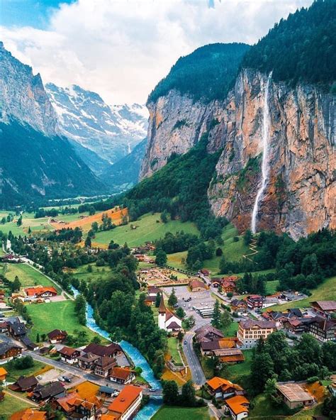 The View Of The Valley Of 72 Waterfalls Lauterbrunnen Switzerland 🇨🇭