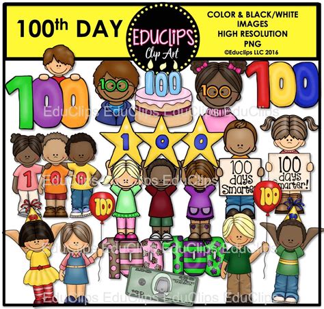 100th Day Clip Art Bundle Color And Bandw Welcome To Educlips Store