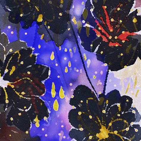 Abstract Hand Drawn Dark Flowers With Raining Background Hand Drawn