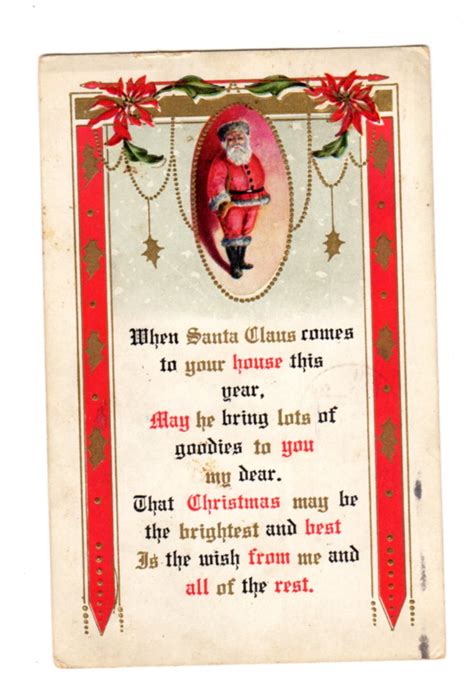 Old Postcard Christmas Santa Poem Embossed 1912 Jackies