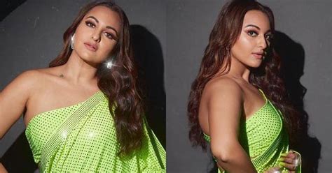 Sonakshi Sinha In Green Shimmery Saree With Off Shoulder Blouse Looks Too Hot To Handle See Now
