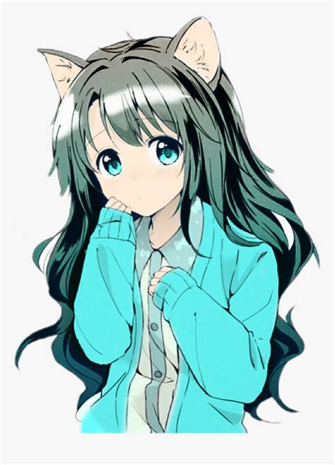 Anime Babe With Blue Hair And Cat Ears