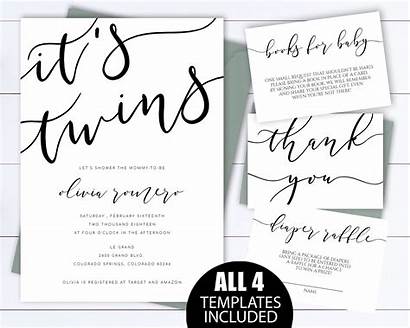 Shower Template Invitation Neutral Twins Simple Gender