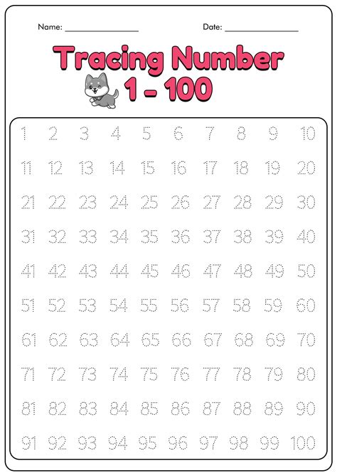Trace Numbers 1 100 Preschool Writing Kindergarten Math Worksheets