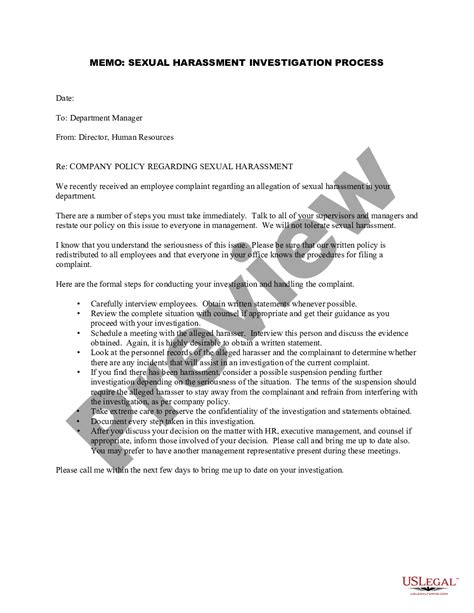 Louisiana Memo Sexual Harassment Investigation Process Workplace Harassment Us Legal Forms