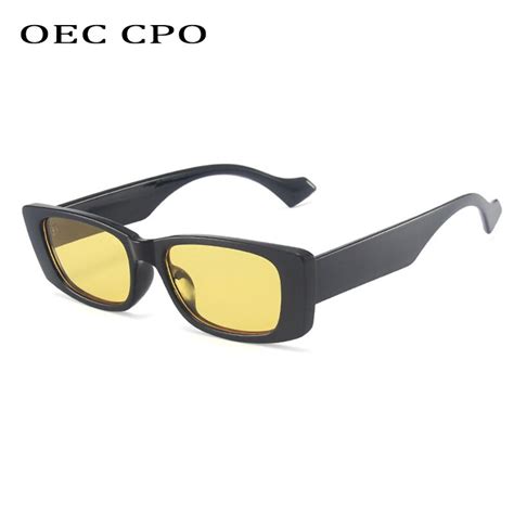 oec cpo vintage rectangle sunglasses women retro punk square sun glasses men fashion yellow