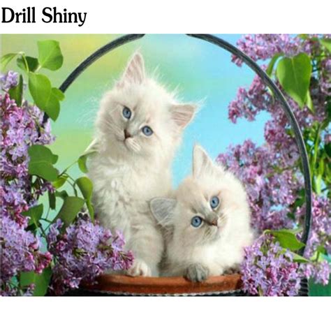 5d Diy Full Round Drill Diamond Drawing Cross Stitch Two Cute Kittens
