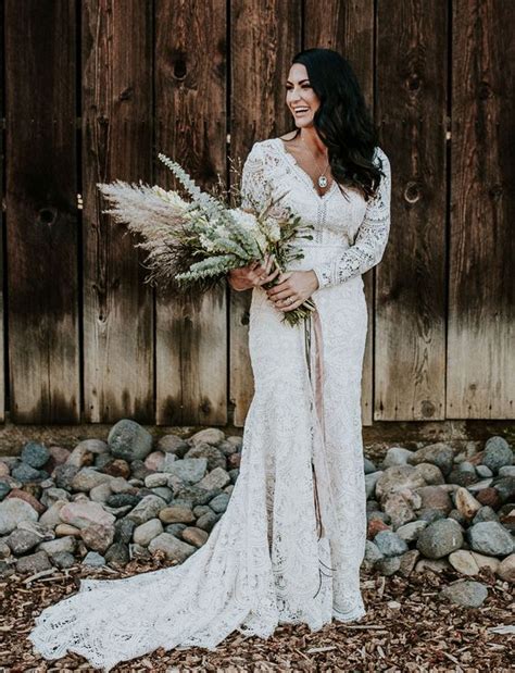 Long Sleeves Lace Country Wedding Dress Backless Vintage Beach Barn Ranch Plus Size Custom Made