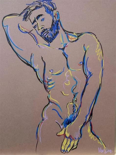 ACRILIC PENCIL SKETCH Nude Men Naked Male Picture Gay Art Man Art PicClick