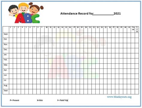 Free Printable Attendance Sheet Templates Blue Layouts