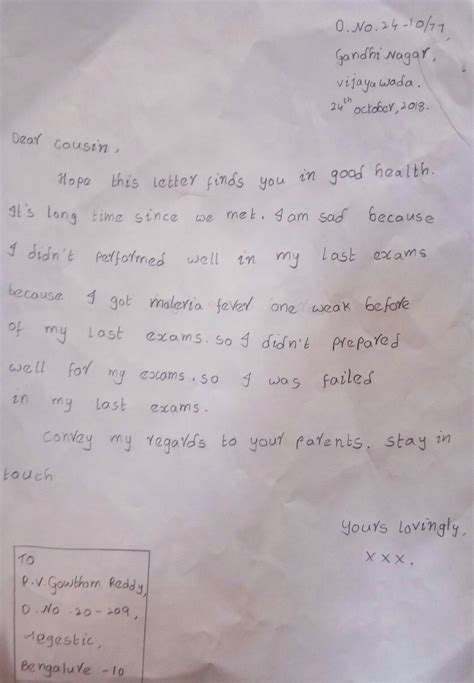 Write A Letter To Your Cousin Telling Her Why You Didnt Do Well In Your Last Term Exams