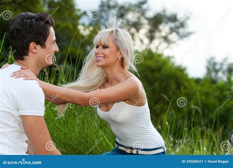Romantic Couple Showing Affection Outdoors Stock Image Image Of Beautiful Lovers