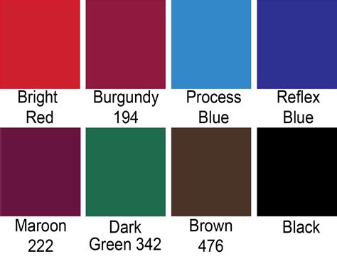 Standard Ink Color Chart