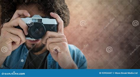 Composite Image Of Close Up Of Man Photographing With Camera Stock