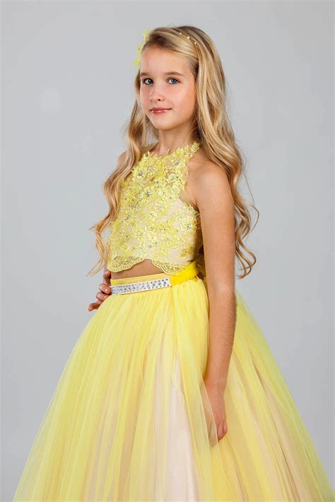 Yellow Two Pieces Prom Dress Princess Gown Flower Girl Dress Etsy