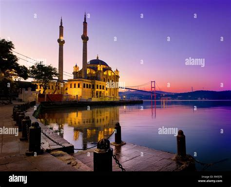 Ortakoy Mosque And Bosphorus Bridge In Istanbul At Sunrise Turkey