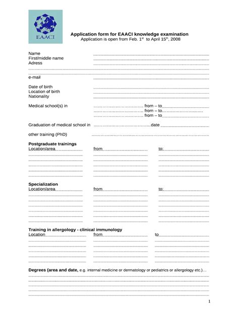 Application For Eaaci Uems Examinantion Doc Template Pdffiller
