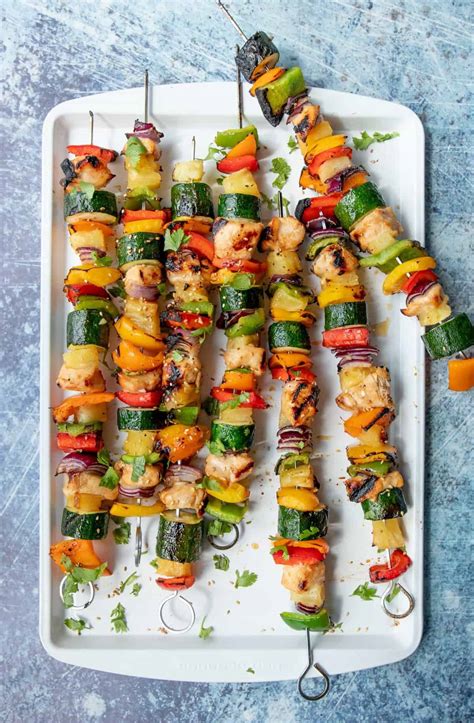The ingredients needed for these chicken pineapple kabobs are simple! Grilled Hawaiian Chicken Kabobs | Wholefully
