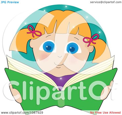 Clipart Blond Girl Smiling And Reading A Book Royalty Free Vector