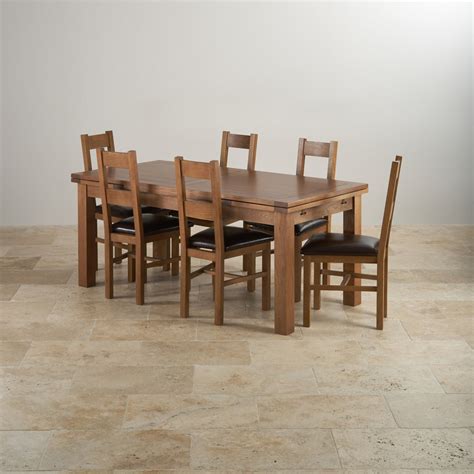 Dinner table set 6 chairs blends in with basic furniture that is used in the dining room to make it complete. Rustic Oak Dining Set - 6ft Table with 6 Chairs