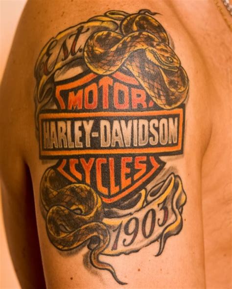 Harley Davidson Logo With Snake Tattoo On Shoulder Tattooimagesbiz