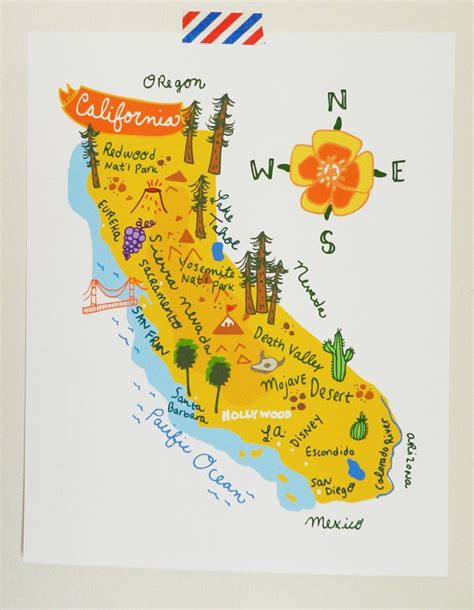 California Illustrated Map 8x10 2000 Via Etsy Illustrated Map