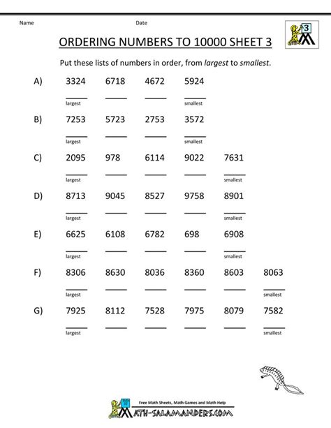 Place Value Activities Ordering Numbers 1 10000 3 1000×1294