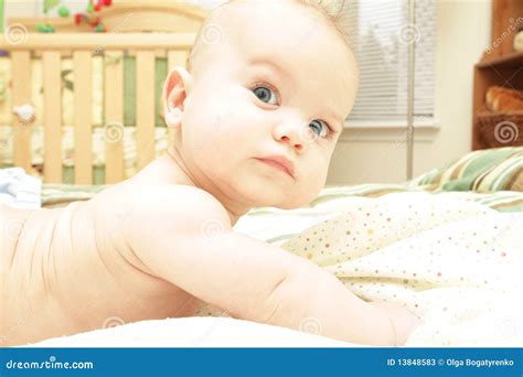 Baby Boy On Bed Naked Stock Image Image Of Home Infant
