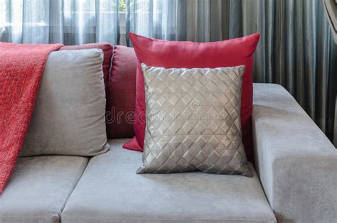 Zwie modelle , eins visa, das rote sofa sowie etwas kälte. Graues Sofa Mit Rotem Kissen Im Wohnzimmer Zu Hause ...
