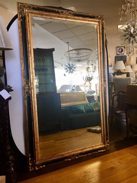 30w x 1.75d x 72h. Monumental Large Full Length Neoclassical Beveled Floor Mirror Black and Gold at 1stdibs