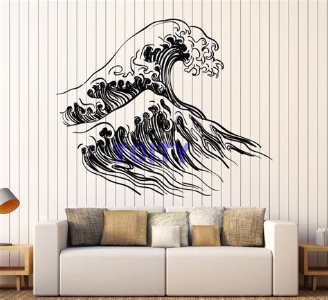 Sea Wave Vinyl Wall Decal Japan Ukiyoe Ocean Wave Storm Art Decor Wall