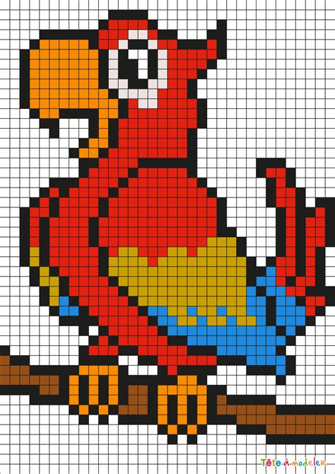 Pixel art à imprimer coloriage pixel art feuille petit carreau dessin petit carreau éléphant point de croix broderie point de croix smiley heureux motifs 12 modèles de pixel art smiley à télécharger gratuitement. Pixel Art Perroquet de Pirate par Tête à modeler