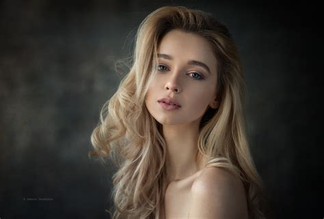Woman Girl Long Hair Model Face Blonde Anna Tsaralunga Blue Eyes