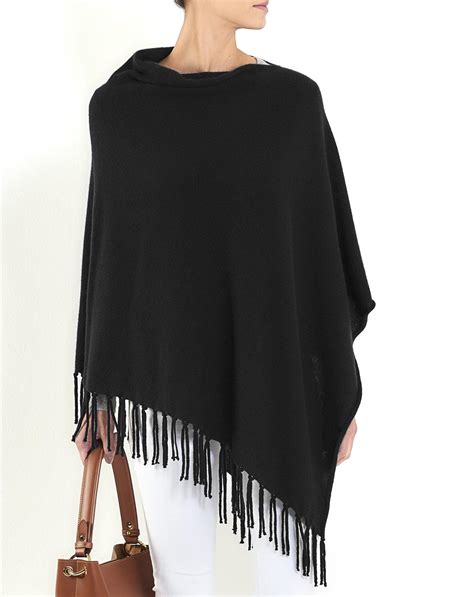Womens Cashmere Poncho With Fringes Maisoncashmere