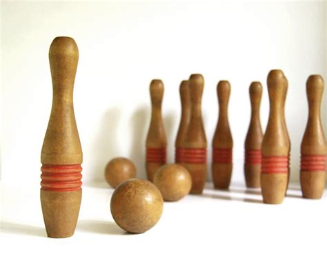Vintage Wooden Bowling Set Treen Pins And Balls Antique Etsy Etsy