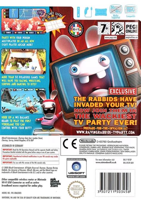 Rayman Raving Rabbids Tv Party 2008 Wii Box Cover Art Mobygames