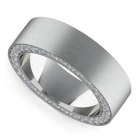 Hidden Diamond Mens Wedding Ring In White Gold 7mm