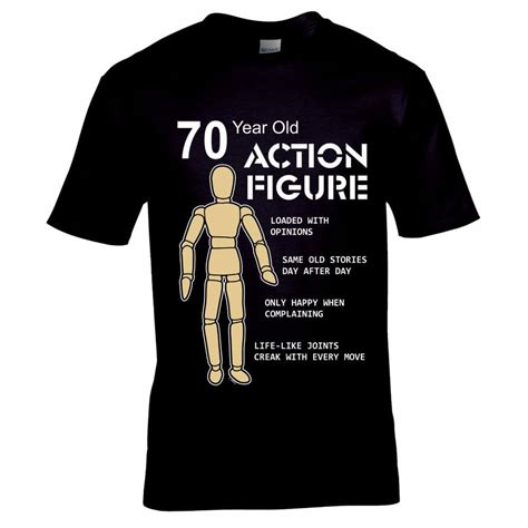 funny 70 year old action figure toy hero motif mens birthday t black t shirt top